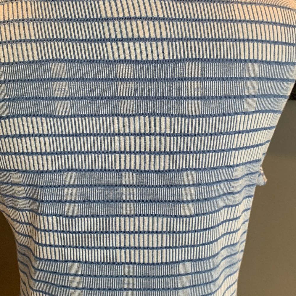 H by Halston Petite Knit Pattern Midi Dress with Waist Tie in blue medium petite - Picture 7 of 8
